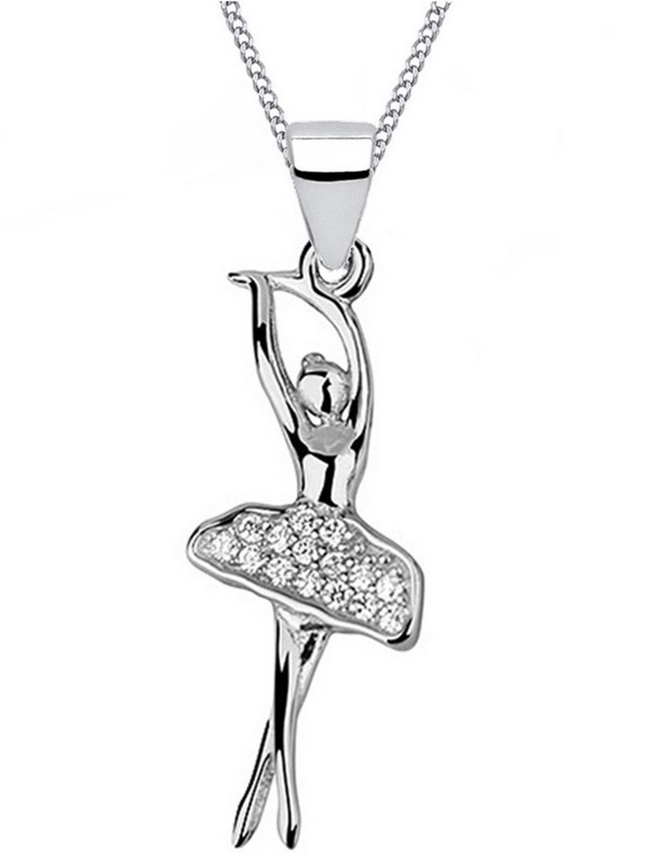 Goldene Hufeisen Kette mit Anhänger Mädchen Kinder Ballerina Tänzerin Anhänger mit Kette aus 925 Silber (2-tlg, inkl. Etui), Rhodiniert, Pavefassung von Goldene Hufeisen