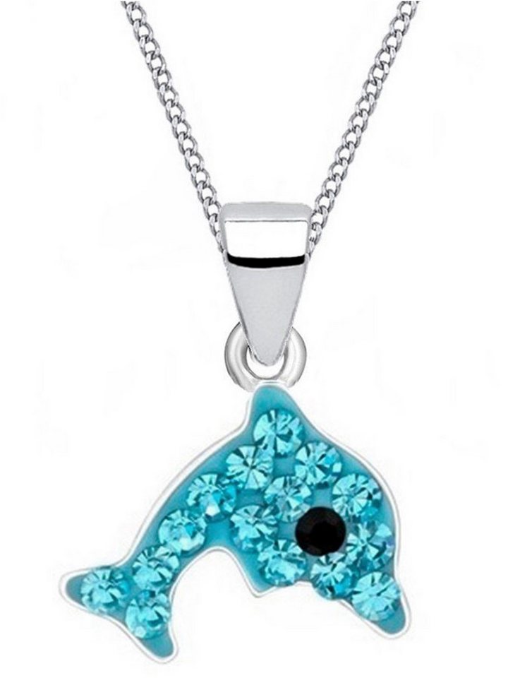 Goldene Hufeisen Kette mit Anhänger Mädchen Kinder Delfin Anhänger mit Kette aus 925 Silber mit Kristall (2-tlg, inkl. Etui), Kinderschmuck von Goldene Hufeisen