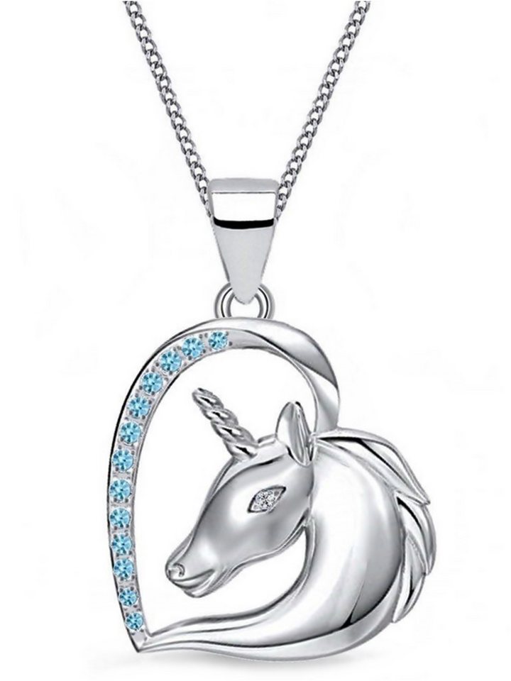 Goldene Hufeisen Kette mit Anhänger Mädchen Kinder Kette Einhorn Pferd aus 925 Silber Herz Zirkonia (Set Schmuckset, inkl. Etui), Rhodiniert von Goldene Hufeisen