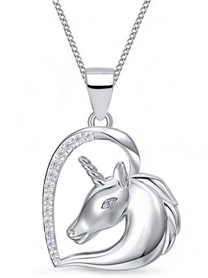 Goldene Hufeisen Kette mit Anhänger Mädchen Kinder Kette Einhorn Pferd aus 925 Silber Herz Zirkonia (Set Schmuckset, inkl. Etui), Rhodiniert von Goldene Hufeisen