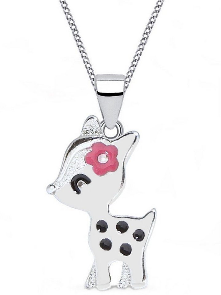 Goldene Hufeisen Kette mit Anhänger Waldzauber Echtsilber Halskette mit Rehkitz für Kinder (2-tlg), 925 Silber (Sterlingsilber), Hypoallergen von Goldene Hufeisen