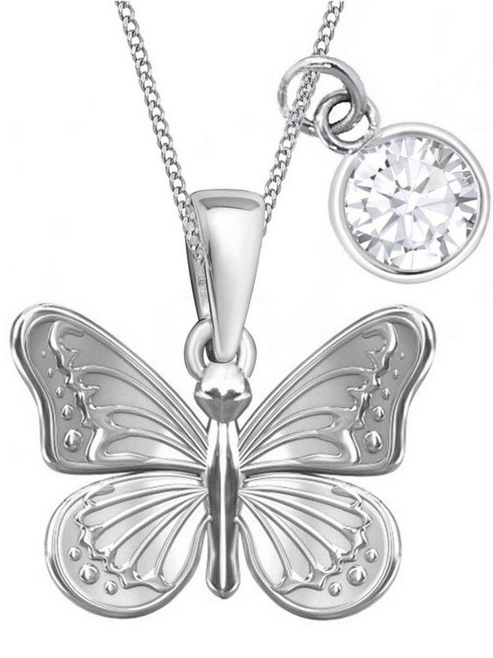 Goldene Hufeisen Kette mit Anhänger Mädchen Schmetterling Halskette 925 Silber mit Zirkonia Weiss Rund (3-tlg, inkl. Etui), Kinderkette von Goldene Hufeisen