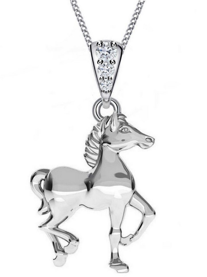 Goldene Hufeisen Kette mit Anhänger Pferd Damen Mädchen Anhänger mit Halskette aus 925 Sterling Silber (2-tlg, inkl. Etui), mit Zirkonia von Goldene Hufeisen