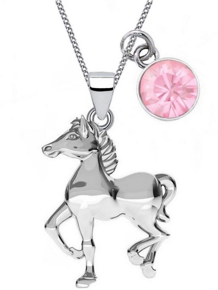 Goldene Hufeisen Kette mit Anhänger Pferd Halskette aus 925 Sterling Silber mit Rosa Zirkonia Stein (3-tlg, inkl. Etui), Kinderschmuck von Goldene Hufeisen