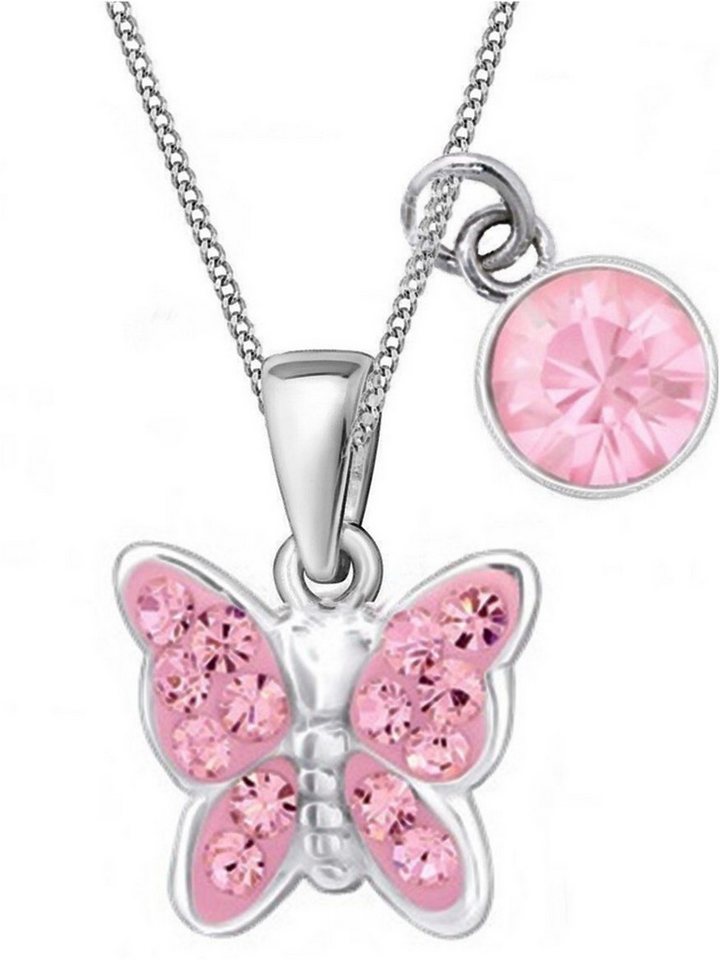 Goldene Hufeisen Kette mit Anhänger Schmetterling Kristall Halskette 925 Silber mit Rosa Zirkonia (3-tlg, inkl. Etui), Kinderschmuck von Goldene Hufeisen