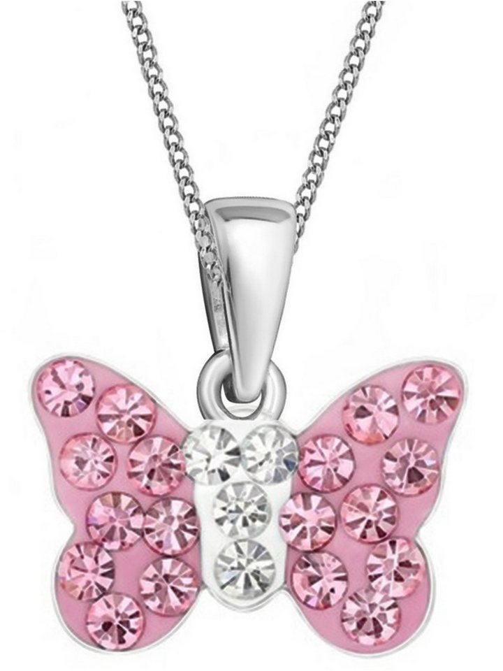 Goldene Hufeisen Kette mit Anhänger Schmetterling Rosa Kristall Anhänger Kette 925 Silber Kinder Mädchen (2-tlg, inkl. Etui), Kinderschmuck von Goldene Hufeisen