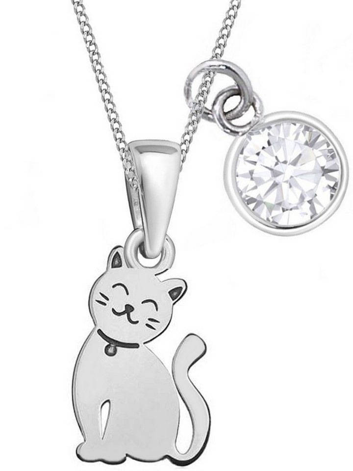 Goldene Hufeisen Kette mit Anhänger mini Katze Anhänger mit 38cm Kette 925 Silber Mädchen Kinder (3-tlg, inkl. Etui), Schmuck für Mädchen von Goldene Hufeisen