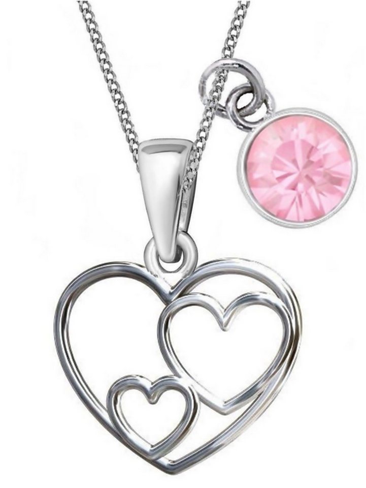 Goldene Hufeisen Herzkette Mädchen Herz Anhänger mit Kette 925 Silber mit Zirkonia Rosa (3-tlg, inkl. Etui), Schmuck für Mädchen von Goldene Hufeisen