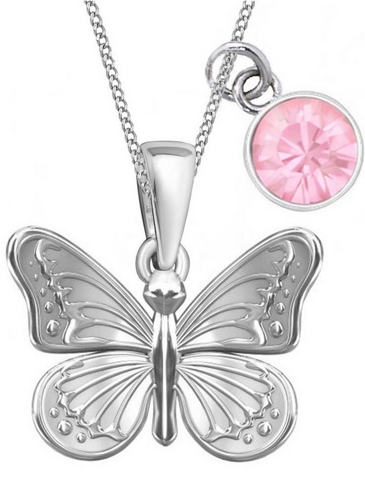 Goldene Hufeisen Kette mit Anhänger Mädchen Schmetterling Halskette 925 Sterling Silber mit Zirkonia Rosa (3-tlg, inkl. Etui), Kinderkette von Goldene Hufeisen