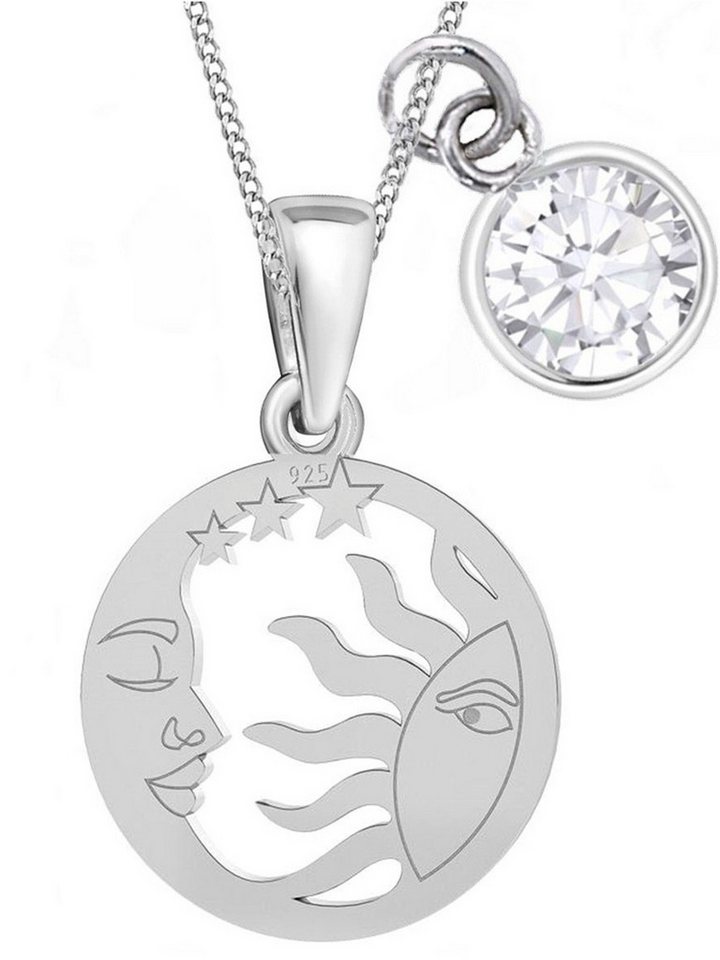 Goldene Hufeisen Kette mit Einhänger Sonne Mond Sterne Anhänger mit Kette 925 Silber mit Zirkonia Mädchen (3-tlg, inkl. Etui) von Goldene Hufeisen