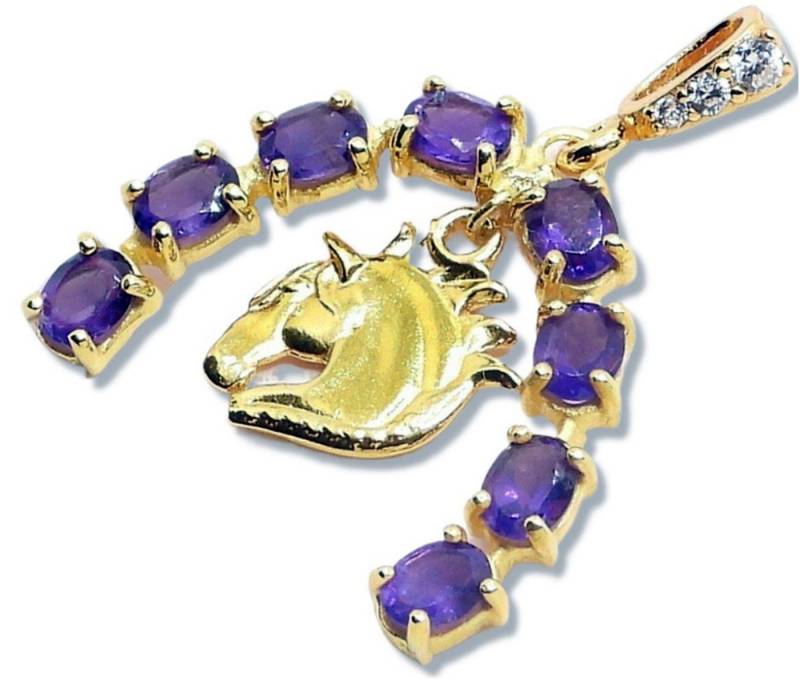 Goldene Hufeisen Kettenanhänger Amethyst Hufeisen Pferd Anhänger 925 Silber Vergoldet, Edelsteinschmuck für Damen von Goldene Hufeisen