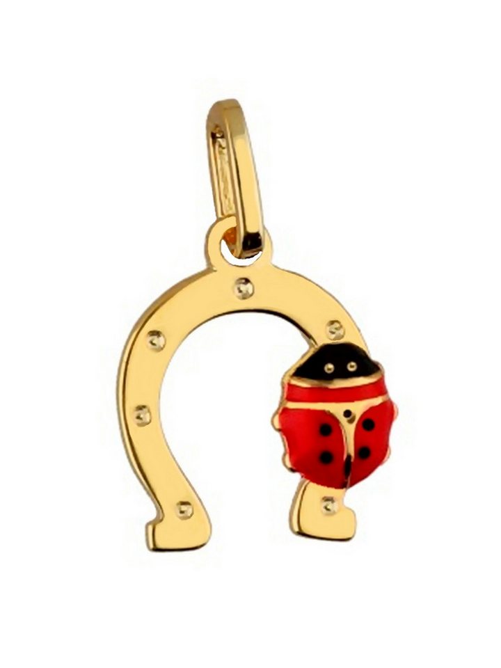 Goldene Hufeisen Kettenanhänger Anhänger Gold Hufeisen mit Marienkäfer 18kt vergoldet Kinder Damen, Goldschmuck für Kinder von Goldene Hufeisen