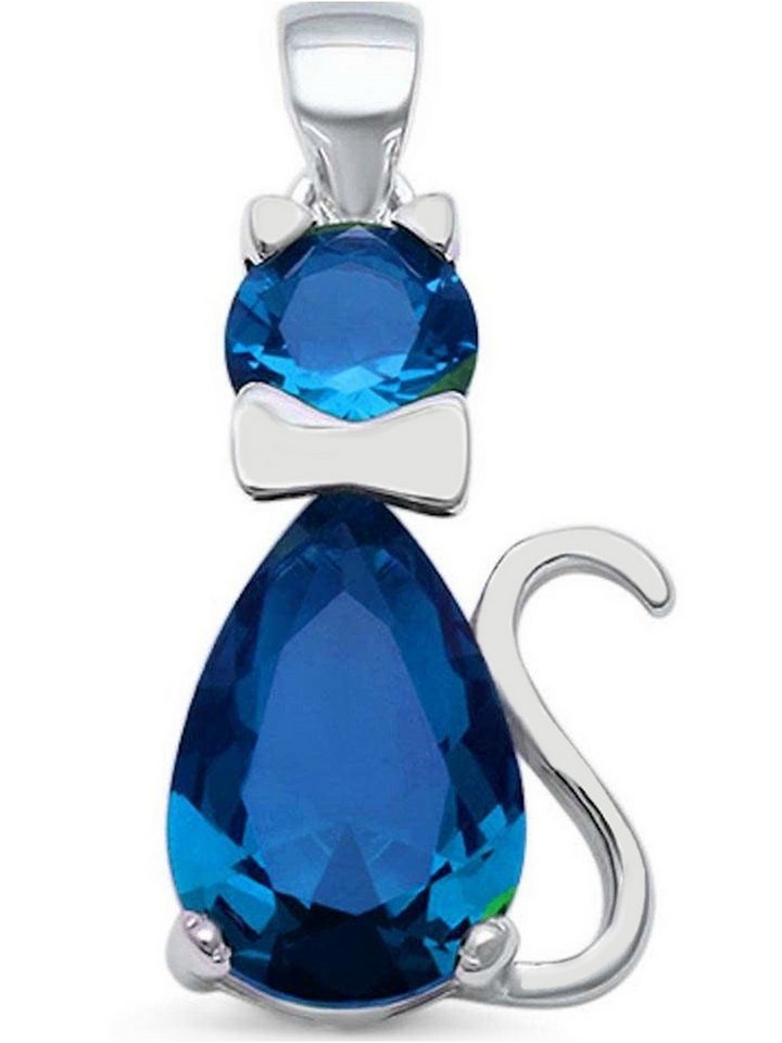 Goldene Hufeisen Kettenanhänger Saphirblau Zirkonia Katze Anhänger aus 925 Sterling Silber Rhodiniert (inkl. Etui), Anlaufgeschützt von Goldene Hufeisen