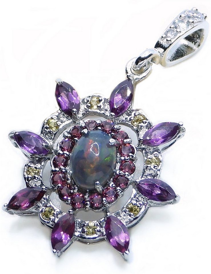 Goldene Hufeisen Kettenanhänger Schwarzer Opal Granat Gelber Saphir Anhänger 925 Sterling-Silber, Damen-Schmuck mit Edelsteine von Goldene Hufeisen