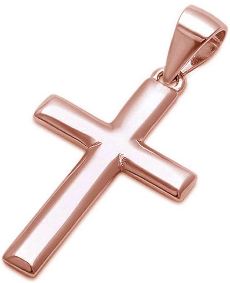 Goldene Hufeisen Kreuzanhänger Basic Kreuz Anhänger aus 925 Sterling Silber Kettenanhänger (inkl. Etui), Rosegold von Goldene Hufeisen