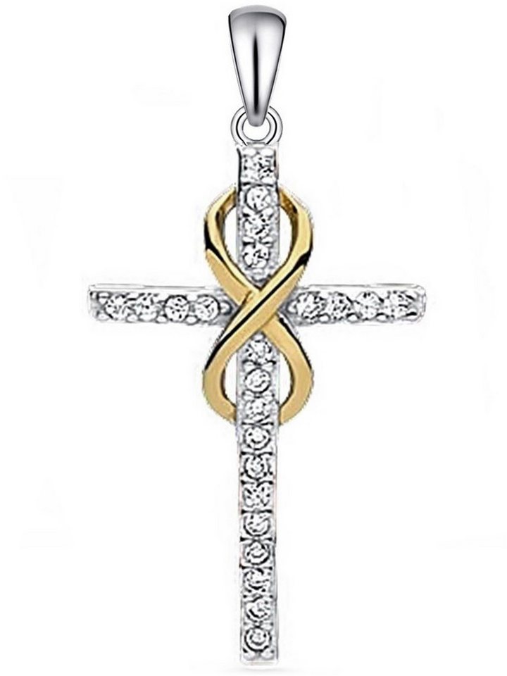 Goldene Hufeisen Kreuzanhänger Kreuz Unendlichkeit Anhänger 925 Sterling Silber mit Zirkonia Kristall (1 Stück, inkl. Etui), Rhodiniert, Pavefassung von Goldene Hufeisen