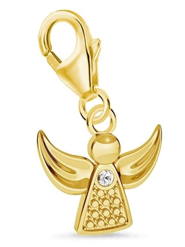 Goldene Hufeisen Mini klein Schutzengel Karabiner Charm Anhänger für Bettelarmband oder Kette 925 Sterling-Silber mit Zirkonia (Gold) von Goldene Hufeisen