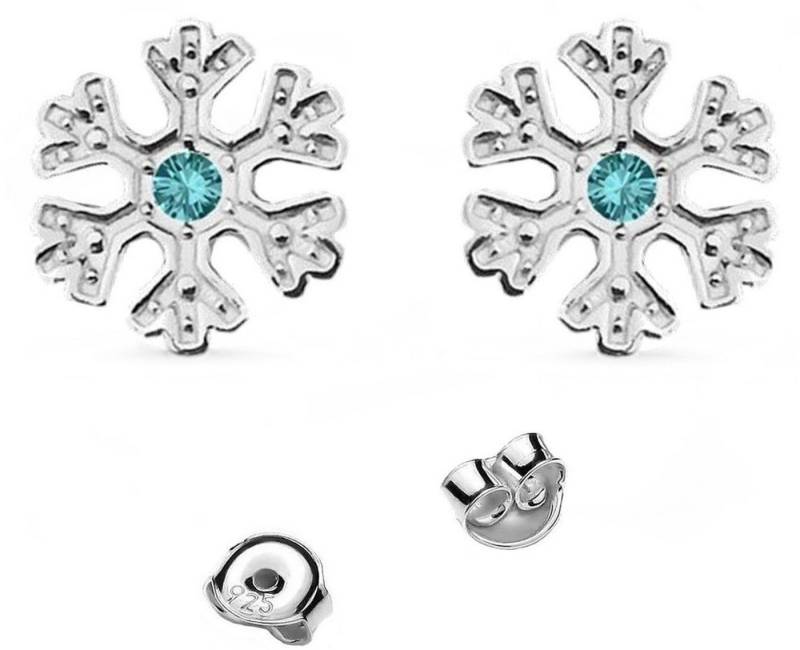 Goldene Hufeisen Ohrring-Set Funkelnde Ohrringe mit Schneeflocken Design, 925 Sterling-Silber, Hypoallergen, mit Zirkonia Grünblau von Goldene Hufeisen