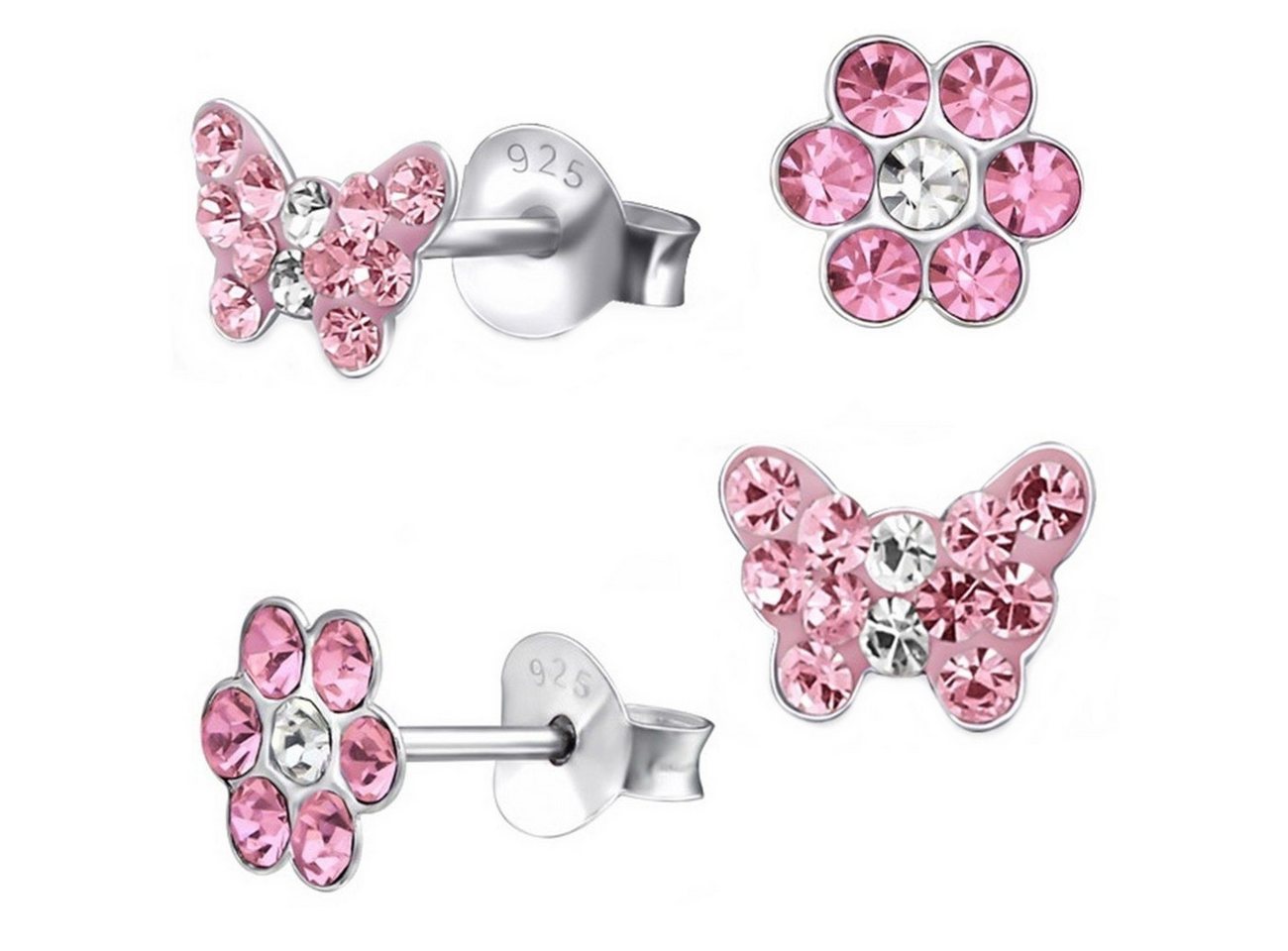 Goldene Hufeisen Ohrstecker-Set 2 Paar Set Mädchen Kinder Ohrstecker Kristall Blume 925 Silber (2 Paar, inkl. Etui), Kinderschmuck von Goldene Hufeisen