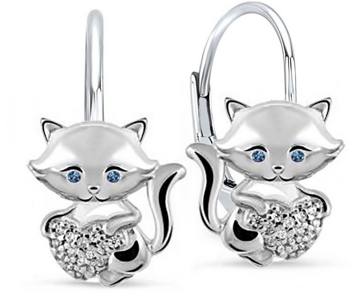 Goldene Hufeisen Paar Ohrhänger Mädchen Damen Katze Brisuren Ohrringe aus 925 Sterling Silber (1 Paar, inkl. Etui), mit Zirkonia blauen Augen, und Herz von Goldene Hufeisen