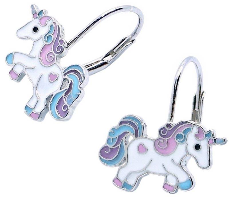 Goldene Hufeisen Paar Ohrhänger Mädchen Kinder Einhorn Ohrringe aus 925 Sterling Silber mit Emaille (1 Paar Hängeohrringe, inkl. Etui), Kinderschmuck, Damen von Goldene Hufeisen