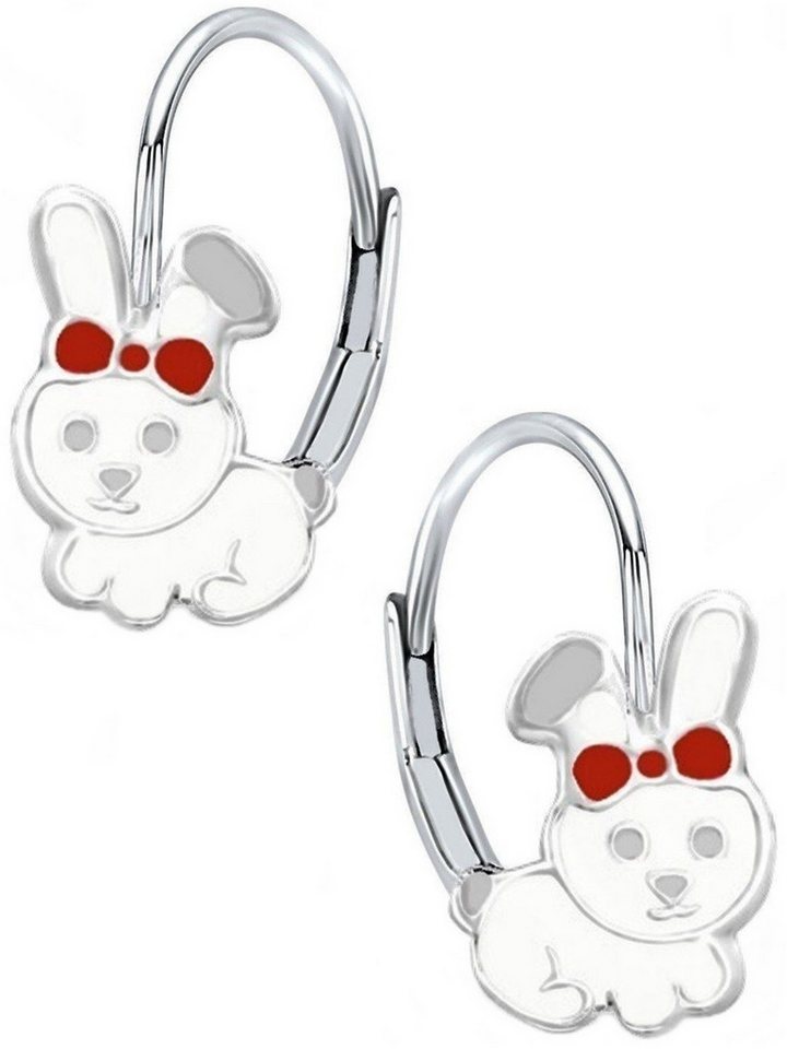 Goldene Hufeisen Paar Ohrhänger Mädchen Kinder Hase Brisur Ohrringe aus 925 Silber mit Emaille (1 Paar, inkl. Etui), Rhodiniert von Goldene Hufeisen