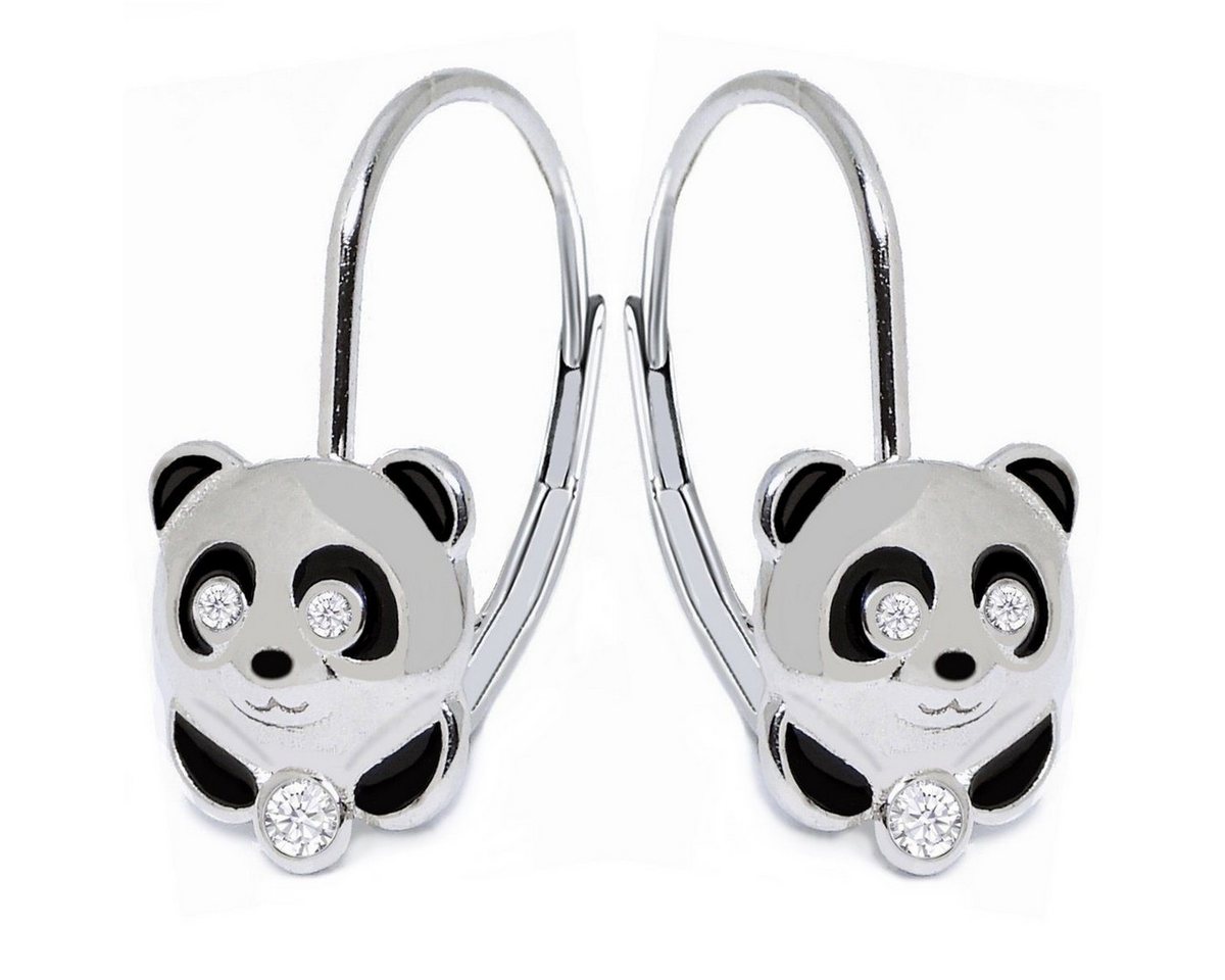 Goldene Hufeisen Paar Ohrhänger Mädchen Kinder Panda Brisur Ohrringe 925 Silber mit Zirkonia, Kinderschmuck von Goldene Hufeisen