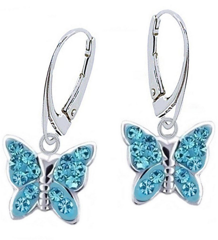 Goldene Hufeisen Paar Ohrhänger Mädchen Kristall Schmetterling Brisur Ohrringe 925 Sterling Silber (1 Paar, inkl. Etui), Damen Kinder Ohrschmuck von Goldene Hufeisen