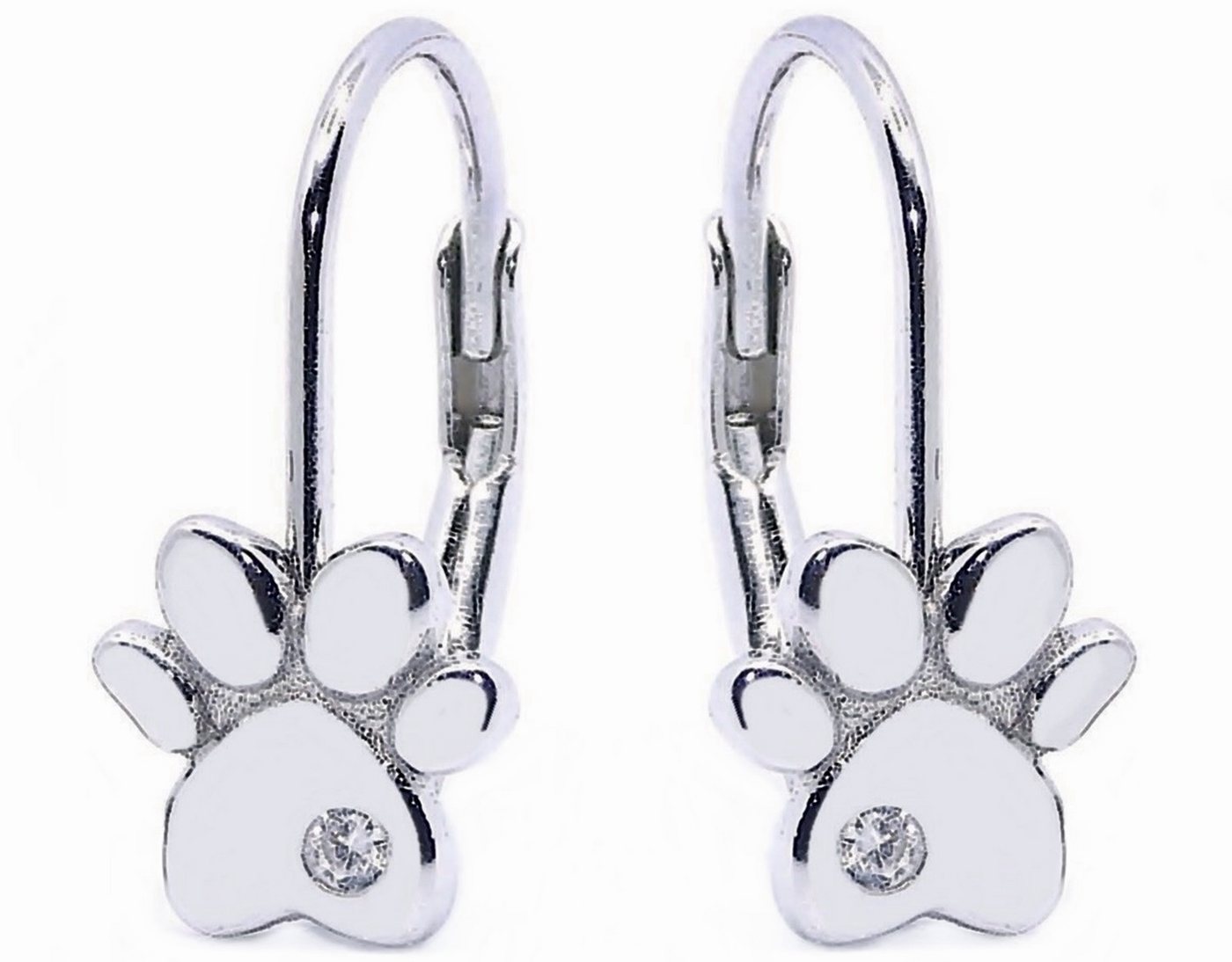 Goldene Hufeisen Paar Ohrhänger Pfötchen Pfoten Brisuren Ohrringe aus 925 Sterling Silber mit Zirkonia (inkl. Etui), Mädchen Kinder Damen Ohrschmuck von Goldene Hufeisen