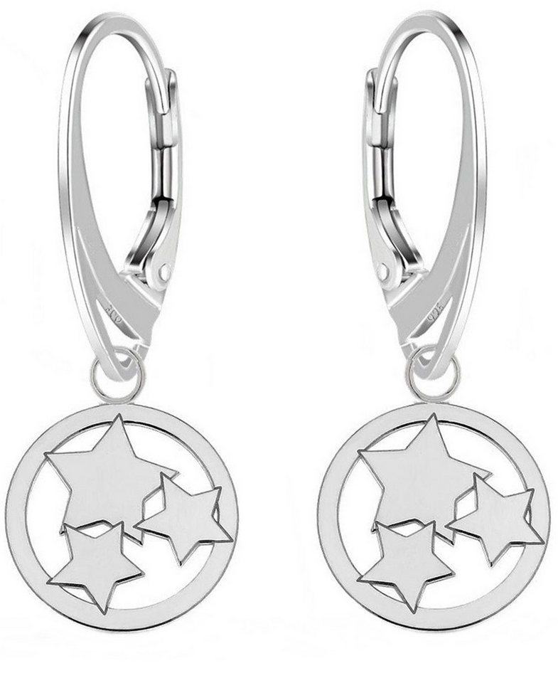 Goldene Hufeisen Paar Ohrhänger Sterne Brisur Ohrringe aus 925 Sterling Silber Stern, Ohrschmuck Damen Mädchen von Goldene Hufeisen