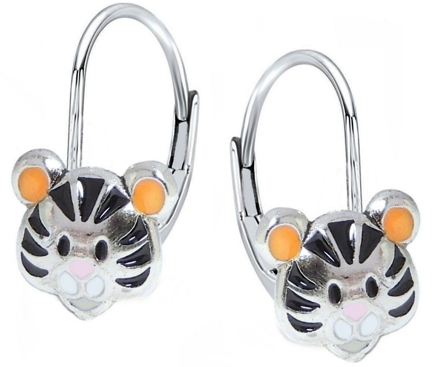 Goldene Hufeisen Paar Ohrhänger Tiger Mädchen Kinder Klappbrisuren Ohrringe 925 Silber mit Emaille (1 Paar, inkl. Etui), Rhodiniert von Goldene Hufeisen