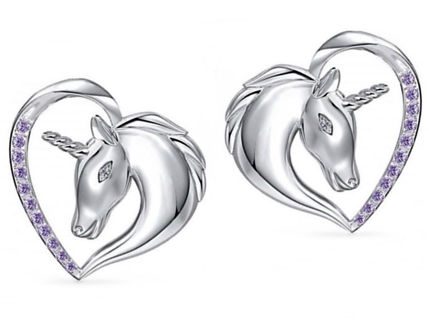 Goldene Hufeisen Paar Ohrstecker Damen Mädchen Einhorn Ohrstecker 925 Silber mit Herz Zirkonia (1 Paar, inkl. Etui), Rhodiniert von Goldene Hufeisen