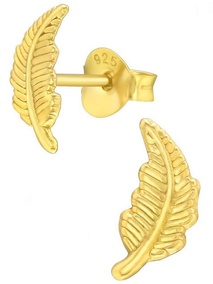 Goldene Hufeisen Paar Ohrstecker Feder Ohrstecker aus 925 Sterling Silber Vergoldet 9 x 4 (1 Paar, inkl. Etui), Anlaufgeschützt von Goldene Hufeisen