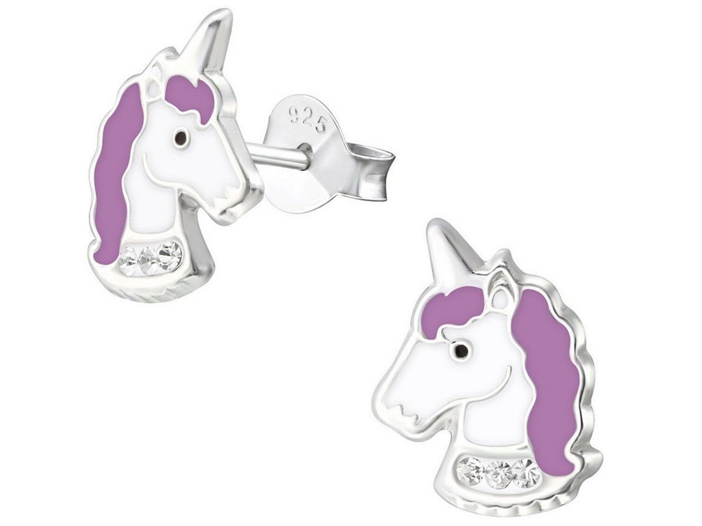 Goldene Hufeisen Paar Ohrstecker Mädchen Ohrstecker Einhorn Pferd Kinder Ohrringe 925 Silber (1 Paar, inkl. Etui), mit Emaille und Kristalle von Goldene Hufeisen