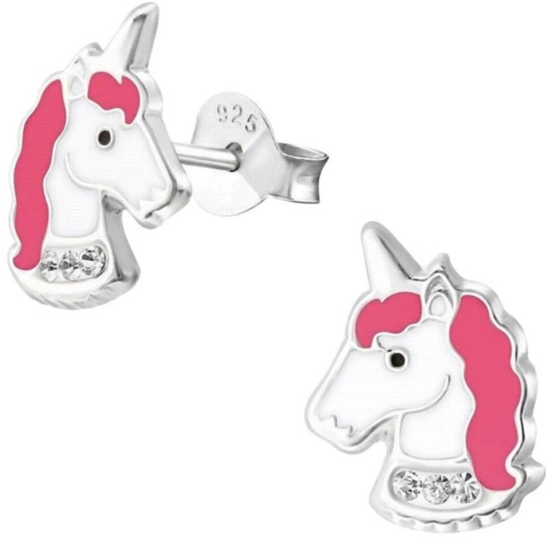 Goldene Hufeisen Paar Ohrstecker Mädchen Ohrstecker Einhorn Pferd Kinder Ohrringe 925 Silber (1 Paar, inkl. Etui), mit Emaille und Kristalle von Goldene Hufeisen