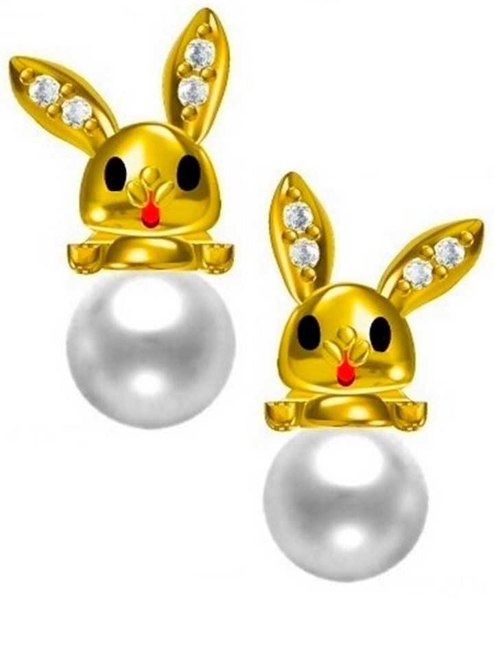 Goldene Hufeisen Paar Ohrstecker Kleine Ohren große Freude zarte Hasen-Ohrringe aus Gold für Mädchen, 925 Silber (Sterlingsilber), vergoldet, Hypoallergen von Goldene Hufeisen