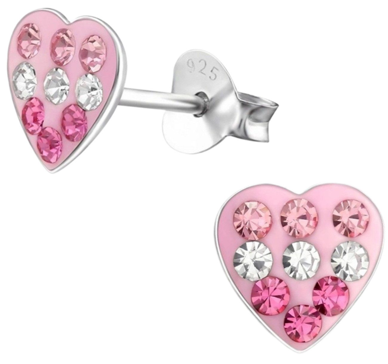 Goldene Hufeisen Paar Ohrstecker Mädchen Rosa Pink Herz Ohrstecker 925 Silber mit Kristall (1 Paar, inkl. etui) von Goldene Hufeisen