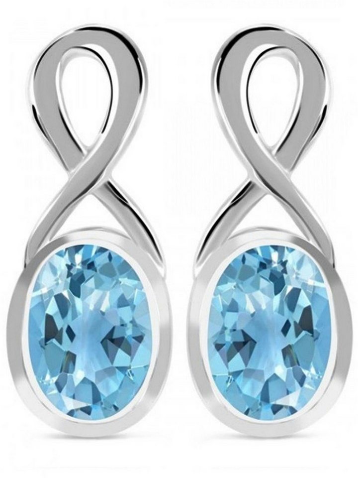 Goldene Hufeisen Paar Ohrstecker Unendlichkeit echter Blautopas Ohrstecker 925 Silber mit Edelsteine, Edelsteinschmuck für Damen von Goldene Hufeisen