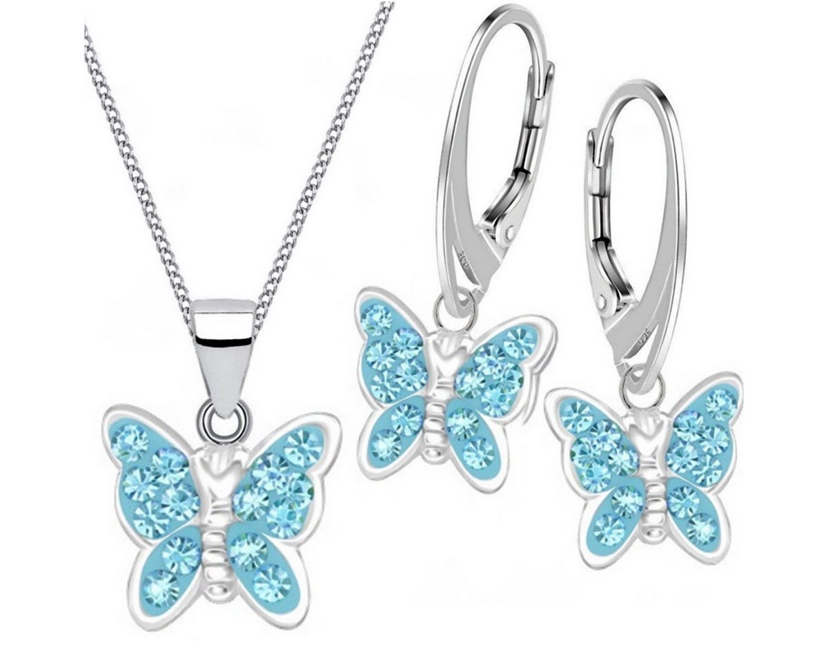 Goldene Hufeisen Schmuckset Kristall Schmetterling Ohrringe Anhänger Kette 925 Silber Set (4-tlg, inkl. Geschenk-Etui), Geschenkset von Goldene Hufeisen