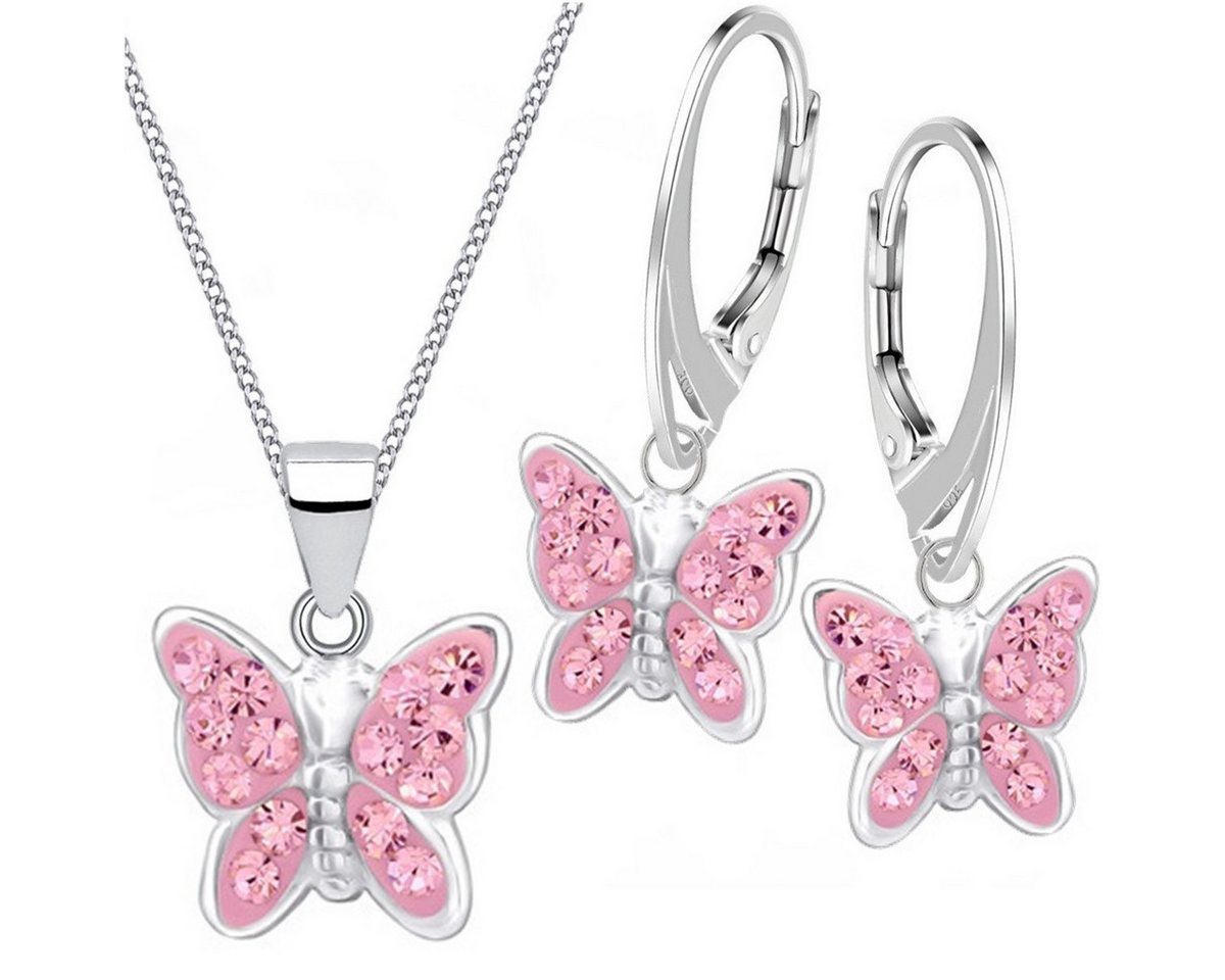 Goldene Hufeisen Schmuckset Kristall Schmetterling Ohrringe Anhänger Kette 925 Silber Set (4-tlg, inkl. Geschenk-Etui), Geschenkset von Goldene Hufeisen