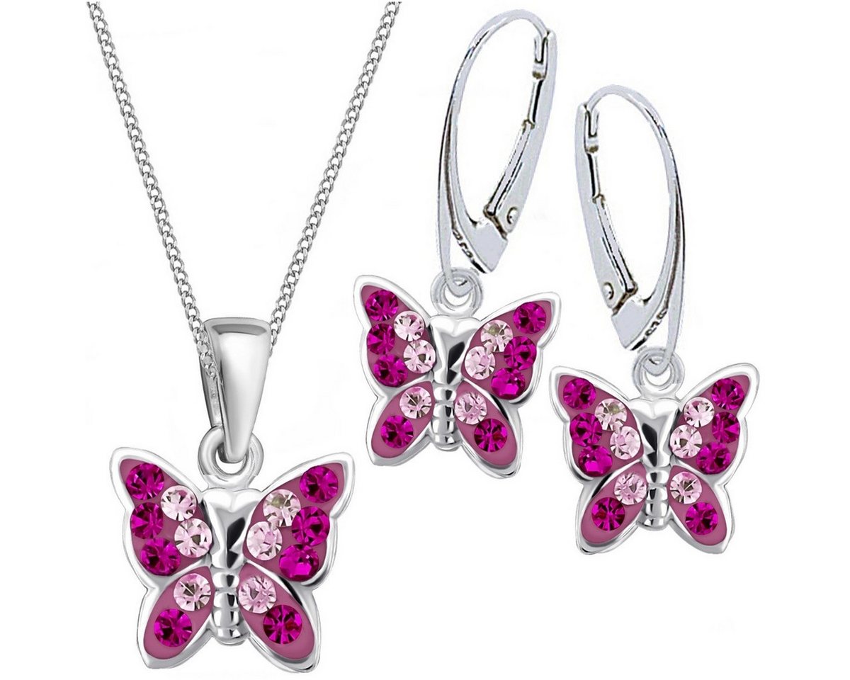 Goldene Hufeisen Schmuckset Kristall Schmetterling Ohrringe Anhänger Kette 925 Silber Set (4-tlg, inkl. Geschenk-Etui), Geschenkset von Goldene Hufeisen