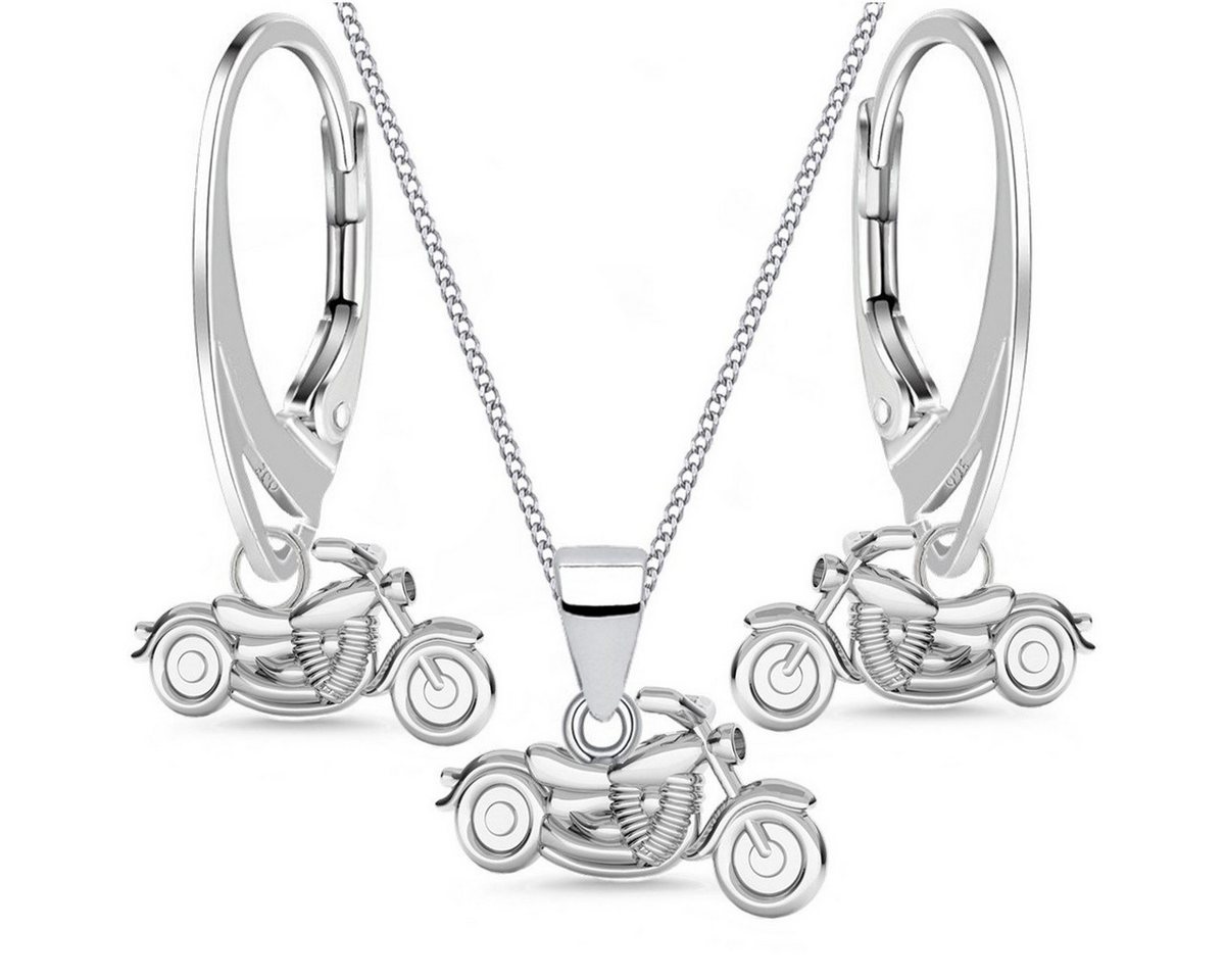 Goldene Hufeisen Schmuckset Motorrad Set Anhänger Kette Brisur Ohrringe 925 Silber Schmuckset (4-tlg, inkl. Etui), Damen Geschenkset von Goldene Hufeisen