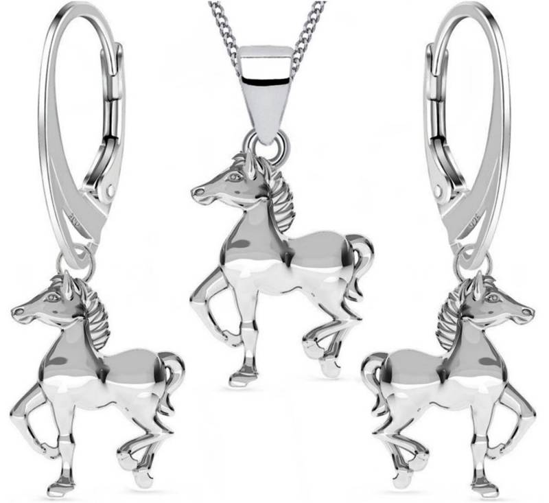 Goldene Hufeisen Schmuckset Pferde Set Anhänger Halskette Ohrringe 925 Sterling Silber (4-tlg, inkl. Etui), Damen Geschenkset von Goldene Hufeisen