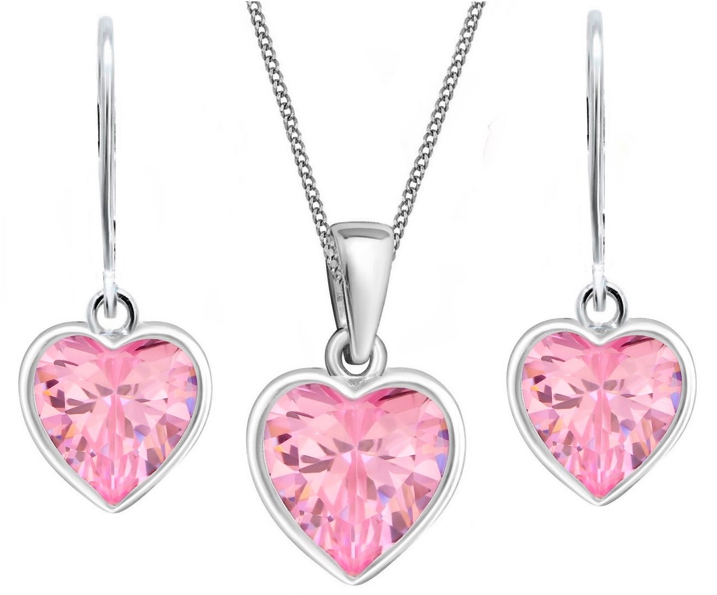 Goldene Hufeisen Schmuckset Rosa Zirkonia Herz Ohrringe Anhänger Kette 925 Silber (4-tlg, inkl. Geschenk-Etui), Geschenkset von Goldene Hufeisen