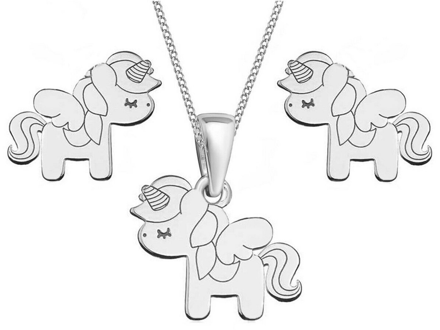 Goldene Hufeisen Schmuckset Einhorn Pferd Anhänger Halskette Ohrstecker 925 Silber Ohrringe Set (4-tlg, inkl. Etui), Geschenkset von Goldene Hufeisen