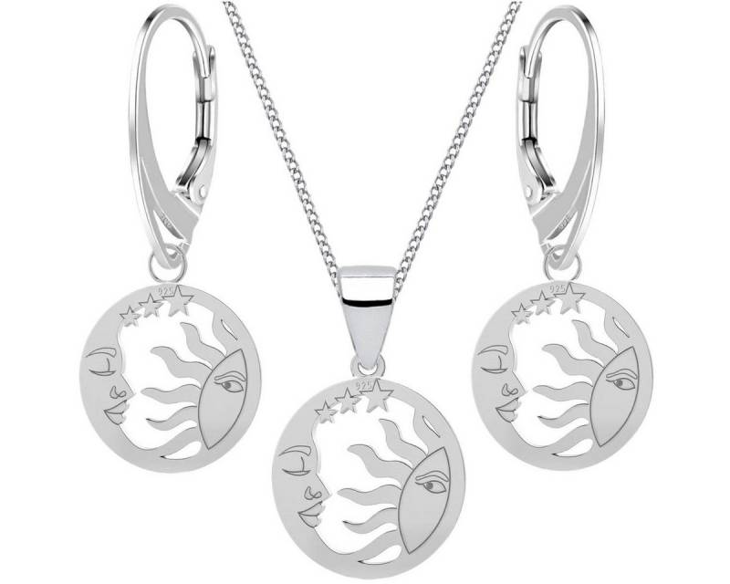 Goldene Hufeisen Schmuckset Sonne Mond Sterne Ohrringe Anhänger 40cm Kette 925 Silber Mädchen (4-tlg, inkl. Geschenk-Etui), Geschenkset von Goldene Hufeisen