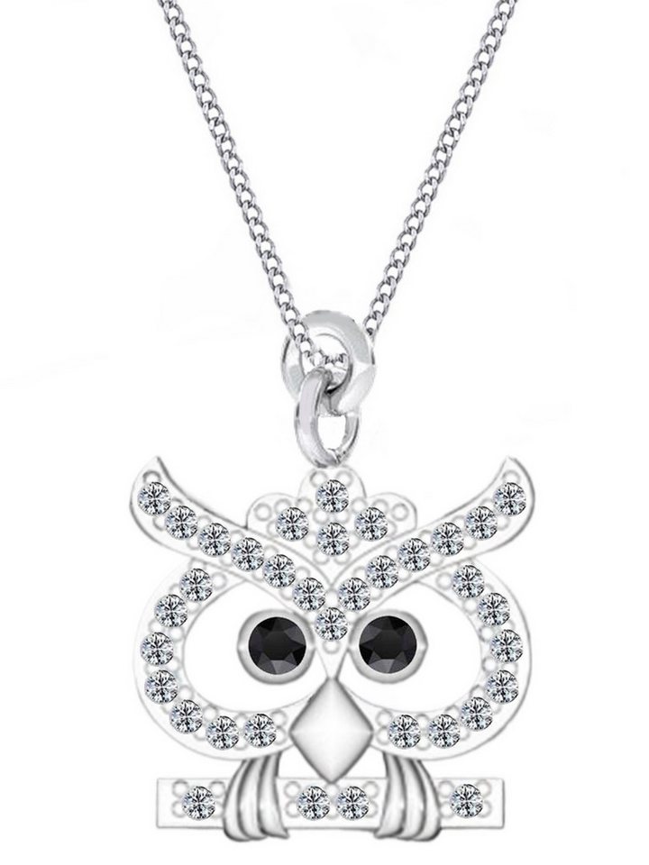 Goldene Hufeisen Silberkette Halskette Kinder Eule Anhänger 925 Silber Mädchen Echtschmuck, 925 Sterling Silber mit Zirkonia, Eulen Silberschmuck für Kinder von Goldene Hufeisen
