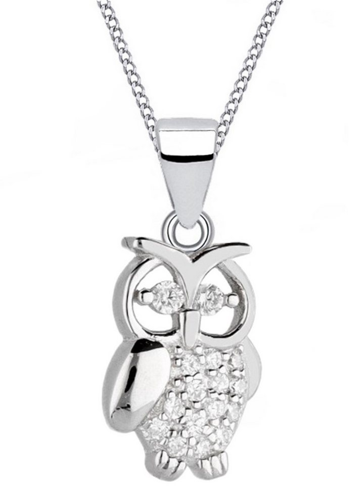 Goldene Hufeisen Silberkette Halskette Kinder Eule Anhänger 925 Silber Mädchen Echtschmuck, 925 Sterling Silber mit Zirkonia, Silberschmuck für Kinder von Goldene Hufeisen