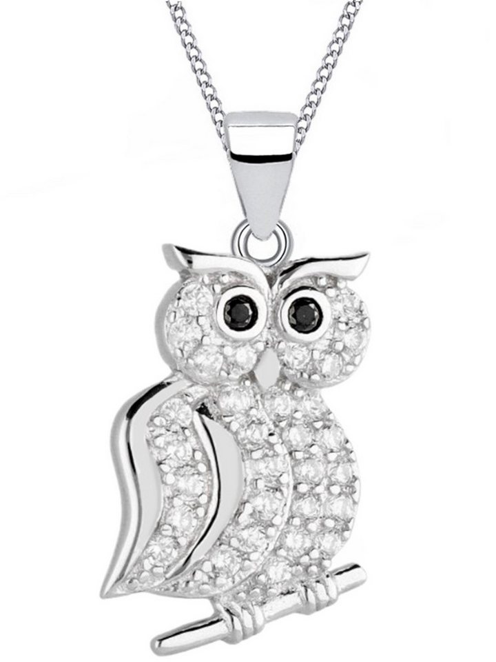 Goldene Hufeisen Silberkette Halskette Kinder Eule Anhänger Kette 925 Silber Mädchen Echtschmuck, 925 Sterling Silber mit Zirkonia, Silberschmuck für Kinder von Goldene Hufeisen