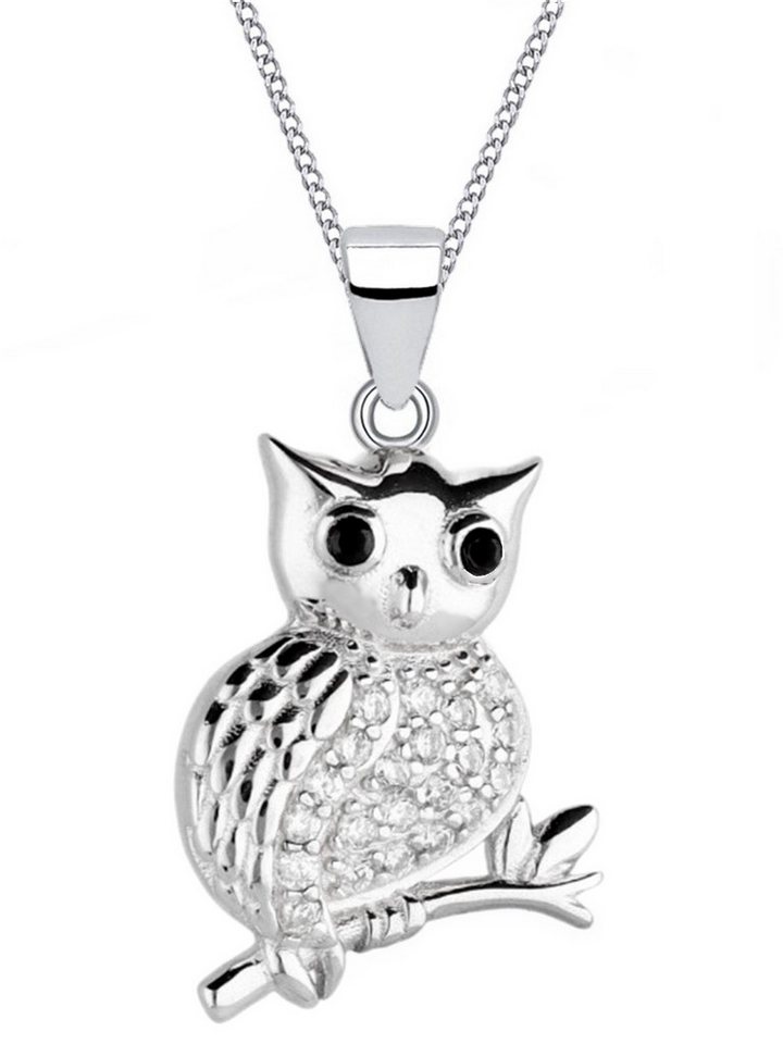 Goldene Hufeisen Silberkette Halskette Kinder Eule Anhänger Kette 925 Silber Mädchen Echtschmuck, 925 Sterling Silber mit Zirkonia, Silberschmuck für Kinder von Goldene Hufeisen